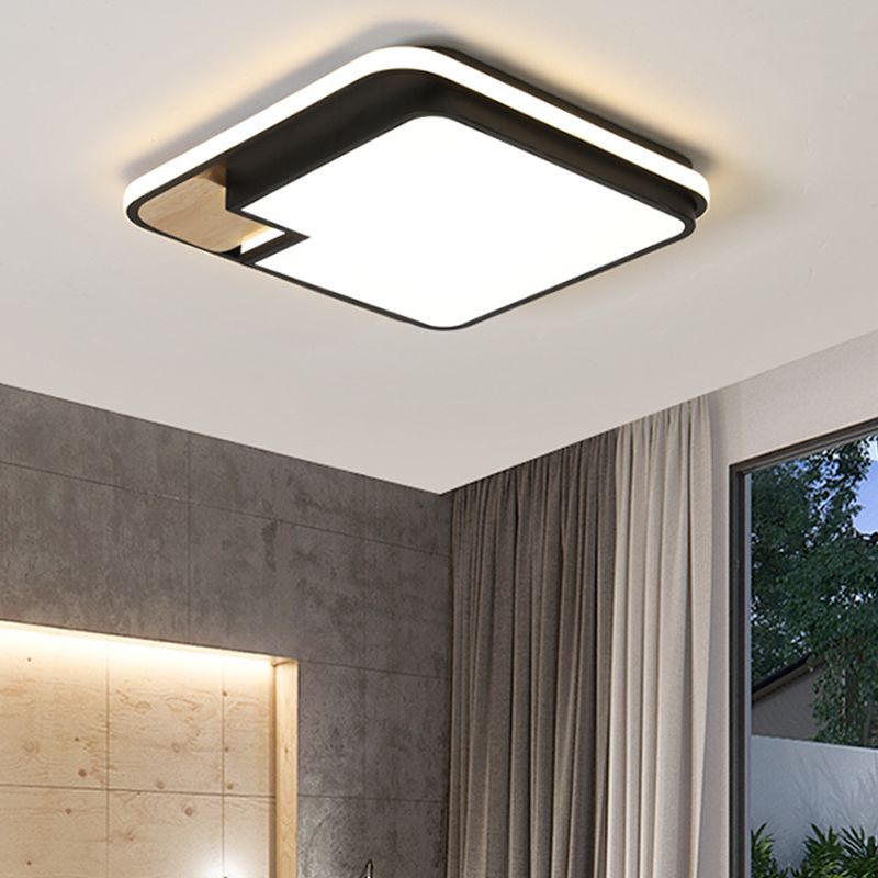 Aluminum Splicing Square Flush Mount Nordic Black and Wood LED Ceiling Light Fixture
