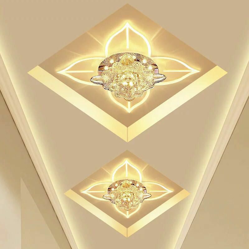 Contemporary Floral Flush Ceiling Light Crystal Corridor LED Flush Mount Lighting Fixture in Clear