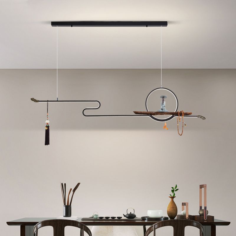 Modern LED Island Lighting Linear Resin Chandelier Light Fixture for Tea Room