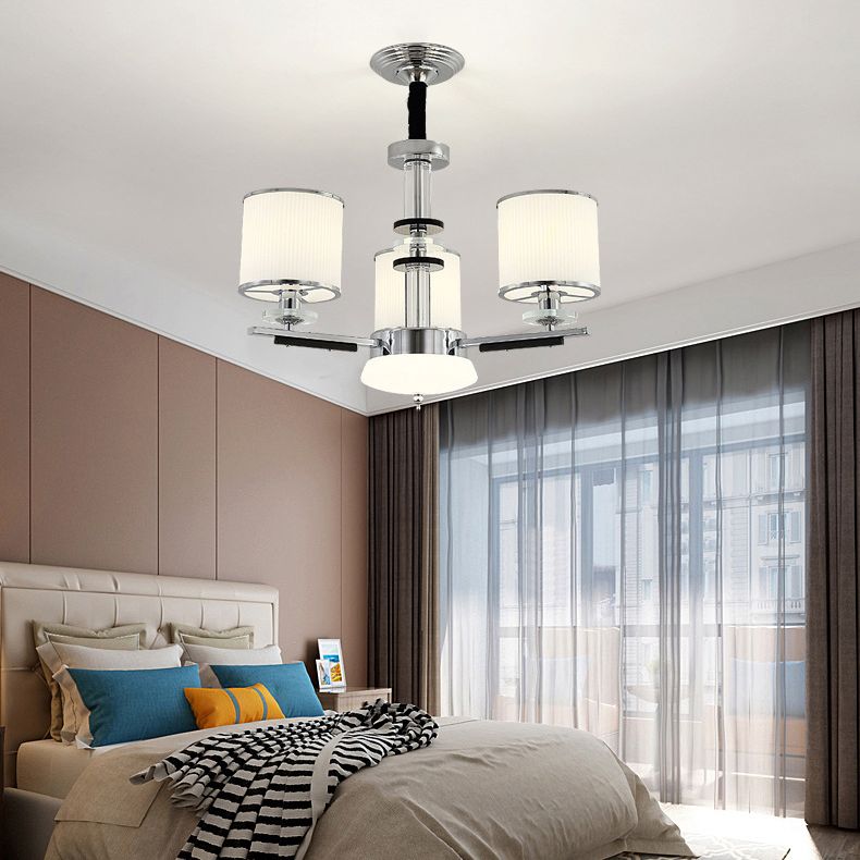 Luz de suspensión de estilo cilíndrico de vidrio de costilla blanca para sala de estar para sala de estar