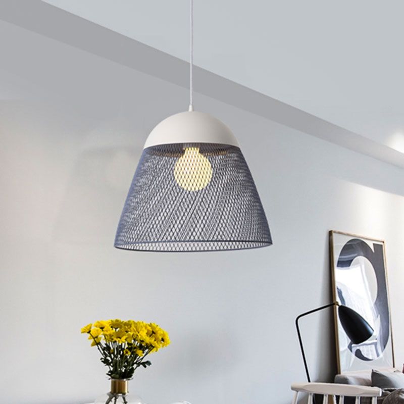 1 Bulb Wire Mesh Pendant Lamp with Dome Shade Metallic Nordic Living Room Suspended Light in Blue/Green/Orange