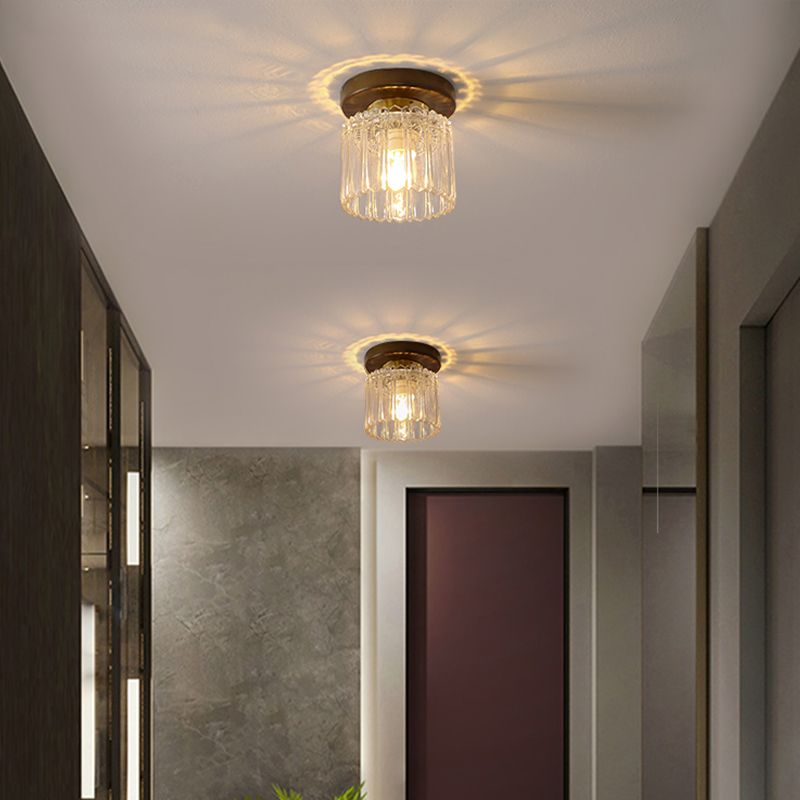 Modern Wood Ceiling Light Geometric Shape Flush Mount with Glass Shade for Living Room