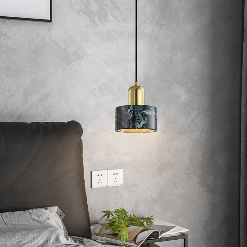 Marble Cylindrical Shape Hanging Lights Modern Style 1-Light Hanging Mount for Restaurant