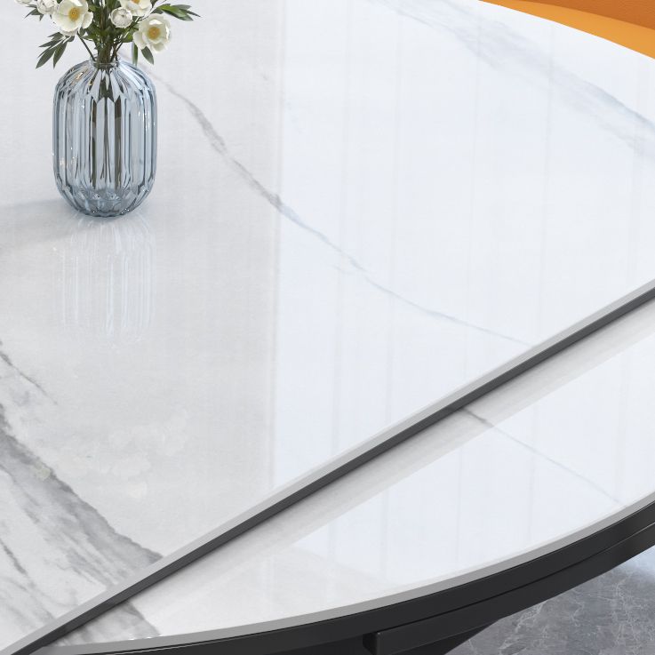 Modern Extendable Dining Table White Round Stone Tabletop for Dining Room