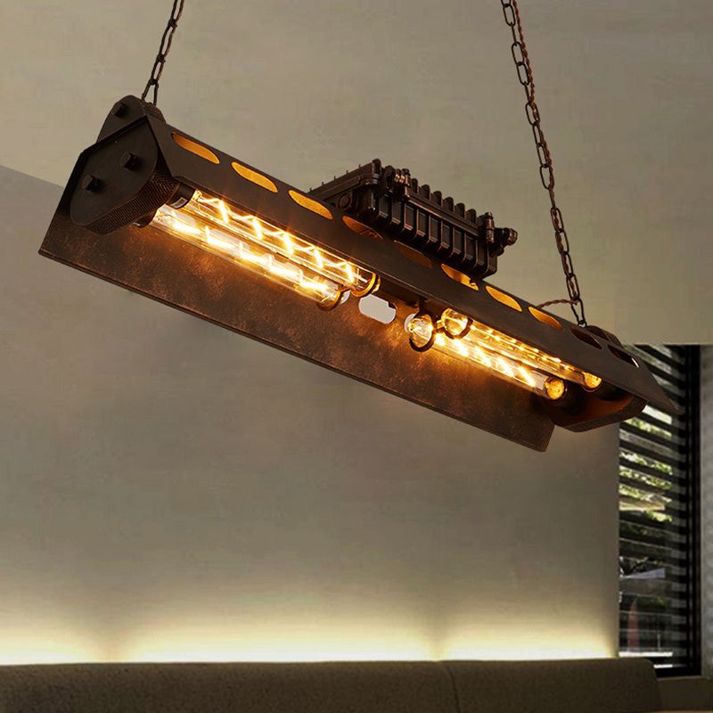 4-Light Steam Train Hanging Lamp Art Decor Industrial 4-Bulb Rust Finish Metal Island Lighting