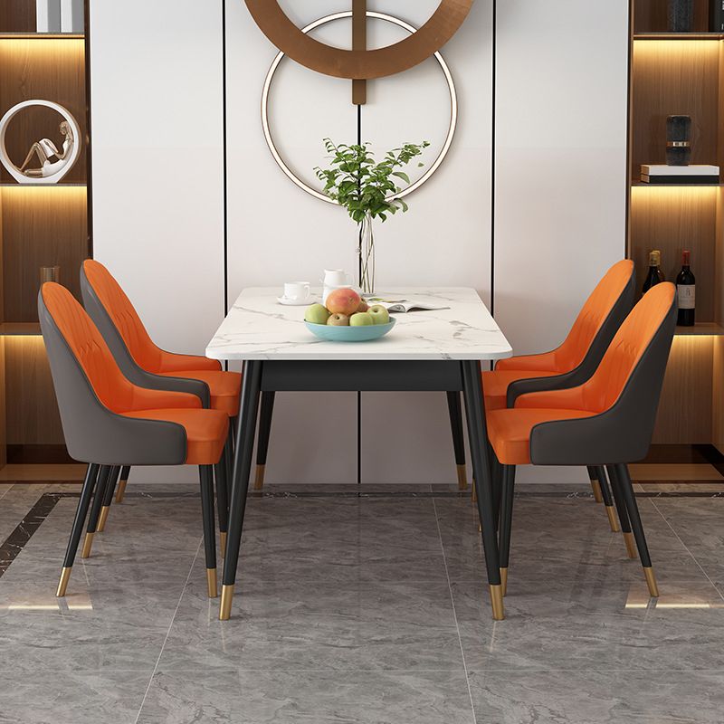 Luxury Rectangle Dining Table White Sintered Stone Top Table with 4 Iron Legs