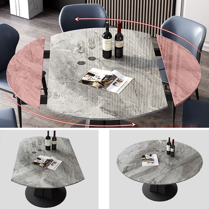 Mesa de comedor de hoja redonda moderna Mesa de piedra sinterizada con base de pedestal, 53.1 "L x 33.5" W x 30 "H