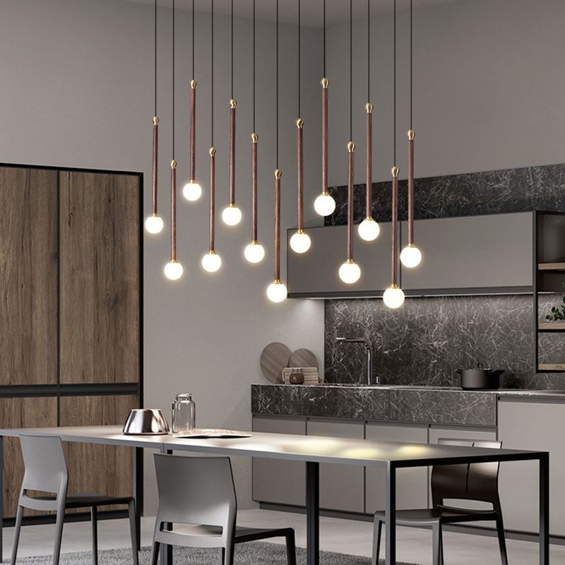 Multi -Light -kugelhaltiger Anhänger moderner Holzhängung Licht für Wohnzimmer