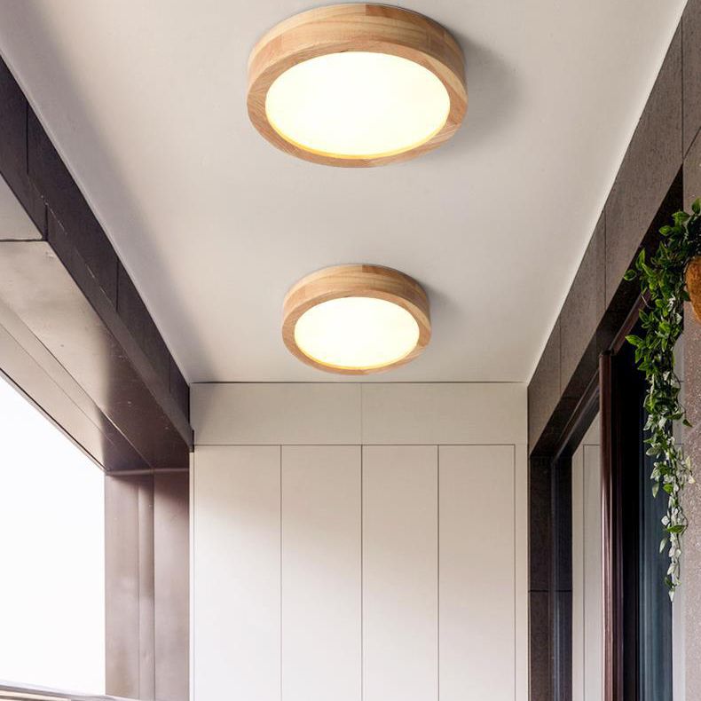 Ronde semi-inbouw plafondlamp moderne stijl houten 1-lichts semi-gemonteerde verlichting