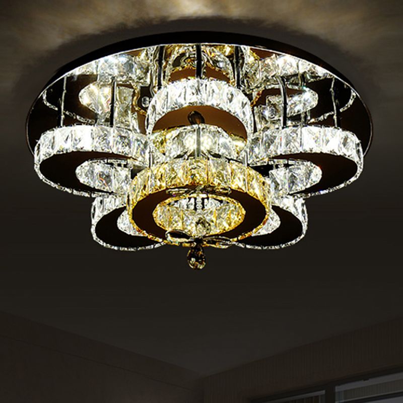Lámpara de techo LED redonda con incrustaciones de cristal, lámpara semi empotrada de acero inoxidable de estilo moderno