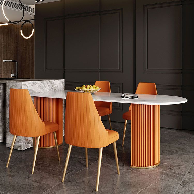 Traditional Luxury Dining Table White Sintered Stone Double Pedestal Table for Kitchen