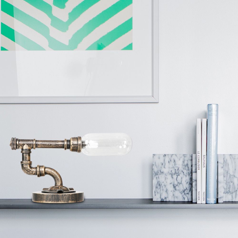 Capsule slaapkamer led nachtlicht industrieel amber/helder glas 1 kop nikkel tafellamp met pijp metalen basis