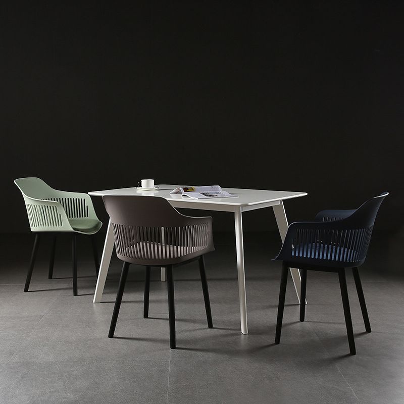 Contemporary Slat Back Arm Chair Matte Finish Metal Chair for Patio