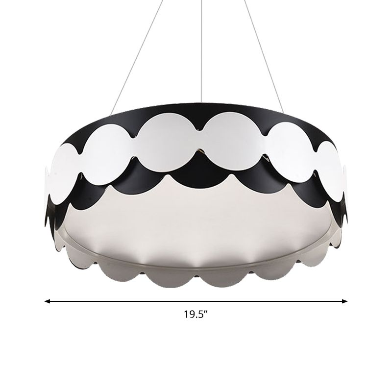 Colgante colgante de tambor chispeado de metal negro restaurante contemporáneo lámpara de colgante LED integrada en cálido/blanco/neutral
