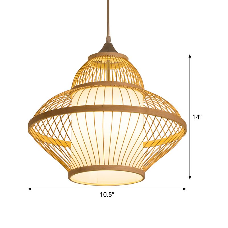 Curvy Pendant Lighting Japanese Bamboo 14"/17" Wide 1 Bulb Wood Ceiling Hanging Light