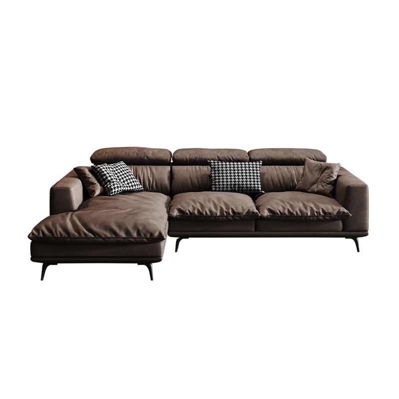 Square Arm Dark Brown Removable Cushions Modern Stain-Resistant Sofa & Chaise