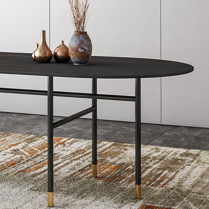 Contemporary Oval Dining Table Stone Dining Table with Iron Base