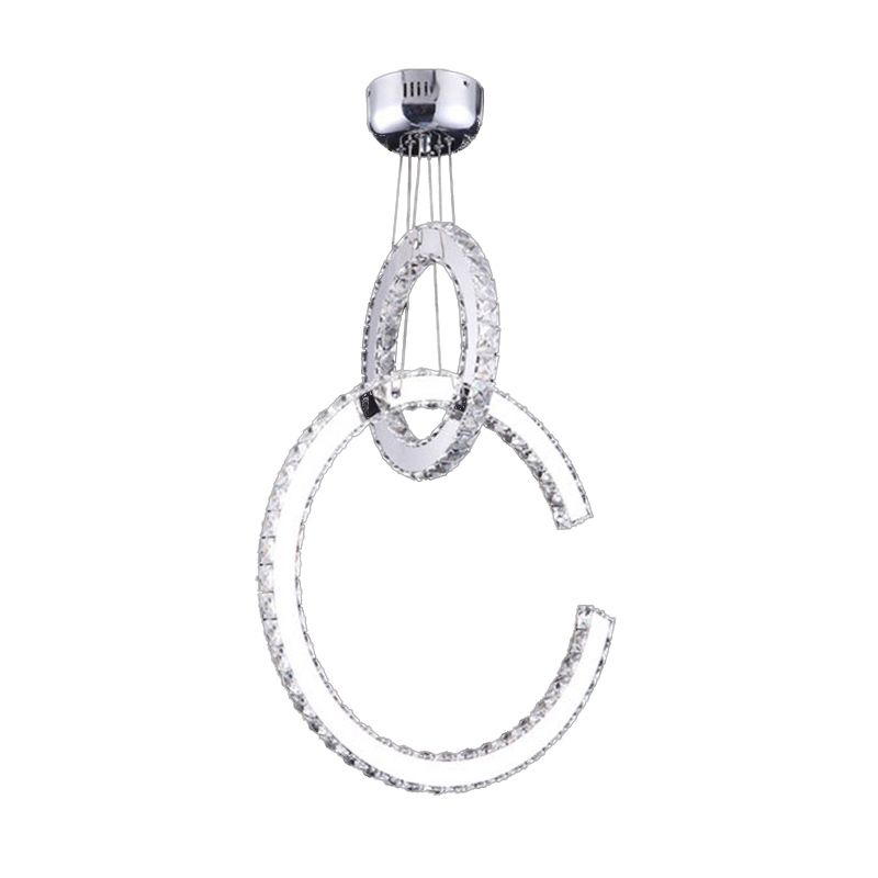 Lampada del lampadario a LED soggiorno Lampada a sospensione cromata con tonalità di cristallo K9 smussata a 2 livelli in luce calda/bianca/3 colori