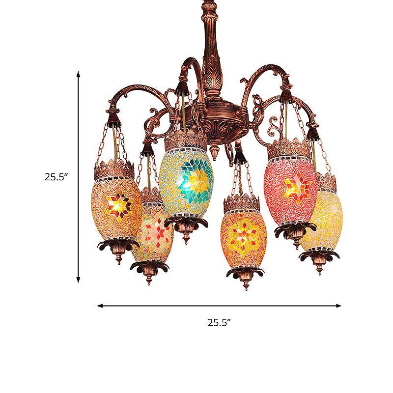 Vintage druppel kroonluchter verlichting kleurrijk glas 6 koppen ophanging licht in koper voor restaurant