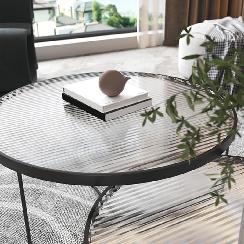 Contemporary Cross Legs Glass Round Metal Nesting Coffee Table Set