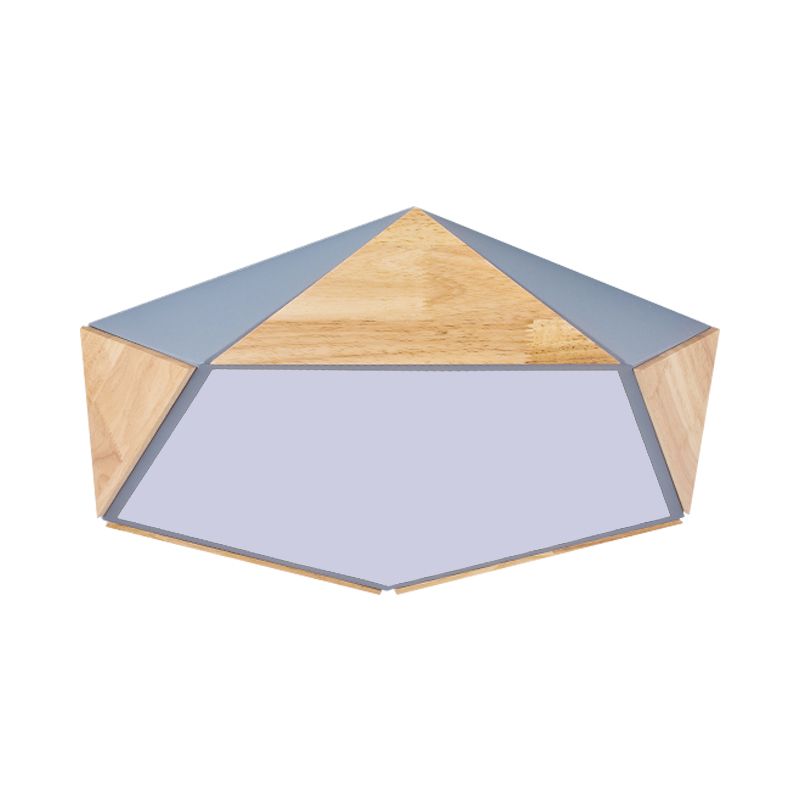 Flat Pentagon Ceiling Mount Light Macaron Stylish Wood LED Flush Light for Kids Bedroom