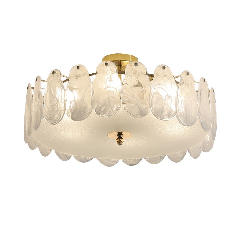 Drum Shape Flush Ceiling Lights Modern Style Glass 6/8 Lights Flush Mount Fixture in Clear