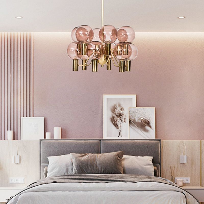 Glazen bol hanglamp in moderne luxe stijl elektroplate ijzer kroonluchter in goud