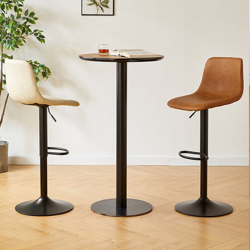 Industrial Backrest Armless Counter Stool Iron Adjustable Bar Stool with Leather Cushion