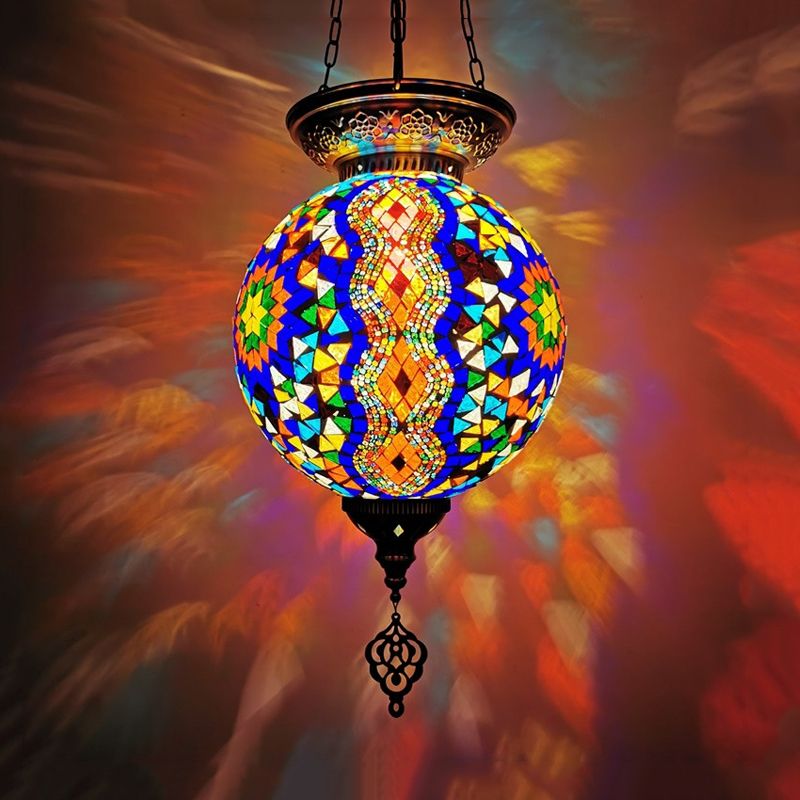 Globe Restaurant Pendant Light Kit Traditional Hand Rolled Art Glass 1 Head White/Red/Yellow Suspension Light