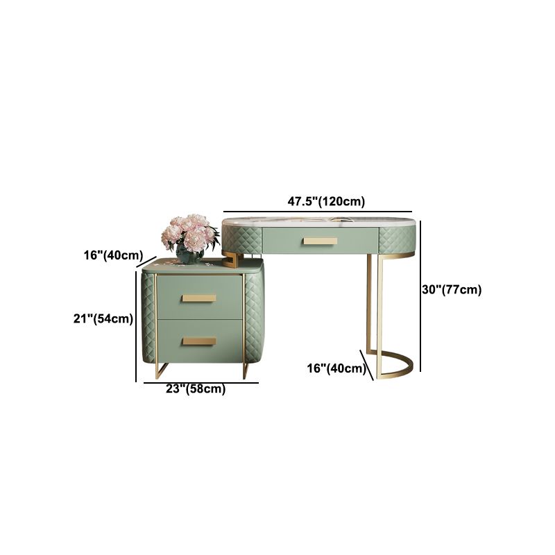 Glam 3 Drawer Vanity Dressing Table Set Faux Leather Dressing Table