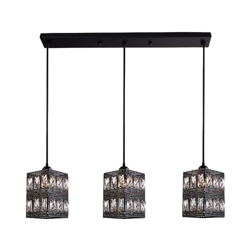 Black Finish Cuboid Cluster Pendant Light Modernist 3 Lights Crystal Block Suspension Lamp