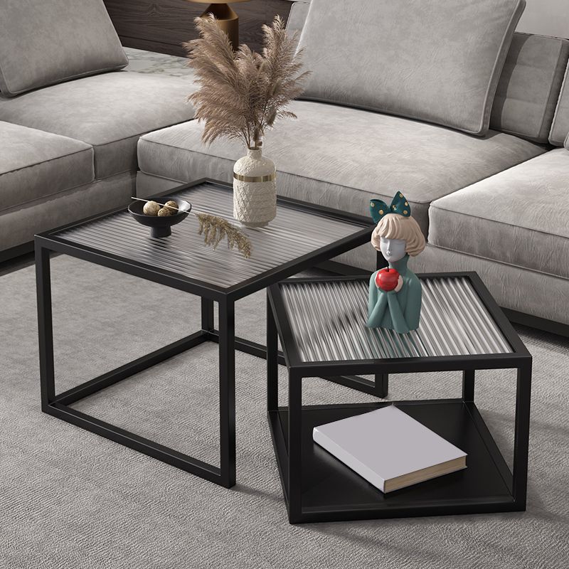 Square Minimalist Coffee Table Open Shelf Cocktail Table for Living Room