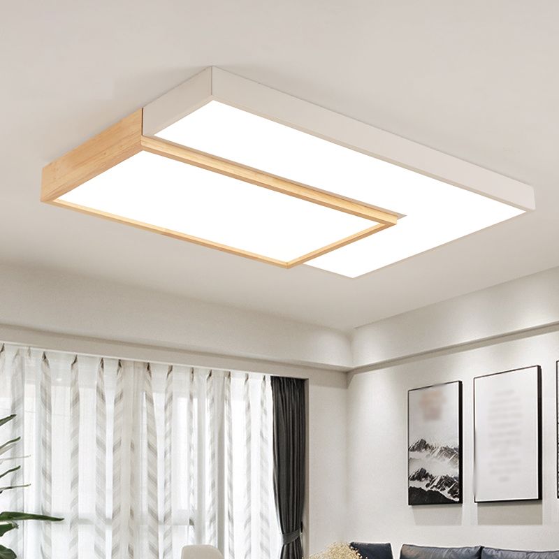 2 Lights Wooden Ceiling Mounted Light Contemporary Ceiling Light with Acrylic Shade