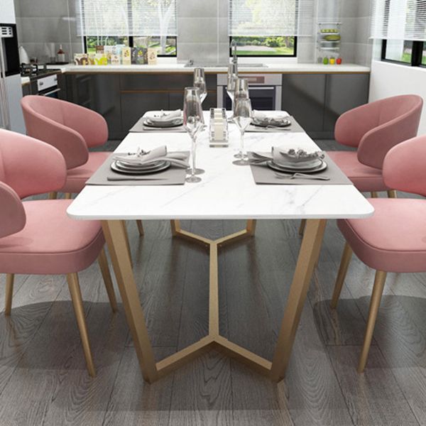 Rectangle Trestle Dining Table Glam Faux Marble Table for Dining Room Kitchen