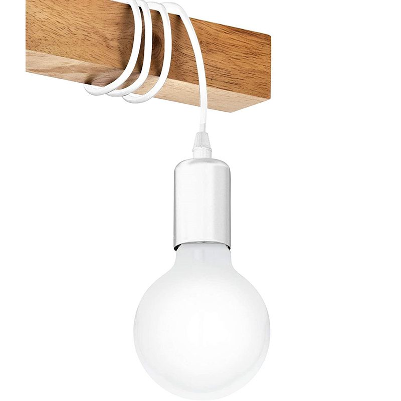 3-Light Bare Bulb Ceiling Fixture Industrial Wooden Semi Flush Mount Light for Kitchen