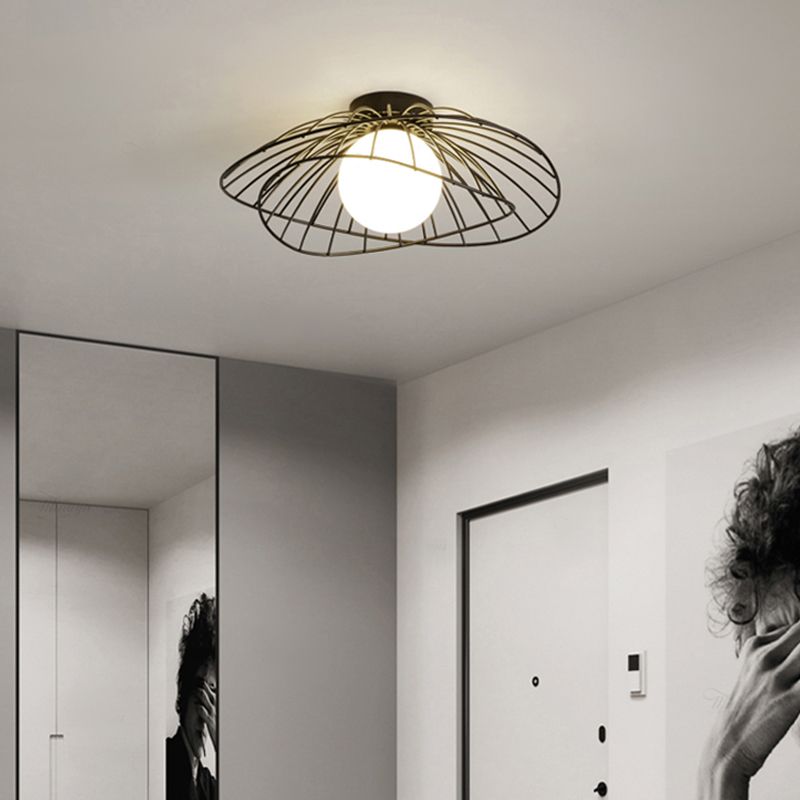 Metal Round Flush Ceiling Light Industrial Style 1 Light Flush Mount Fixture