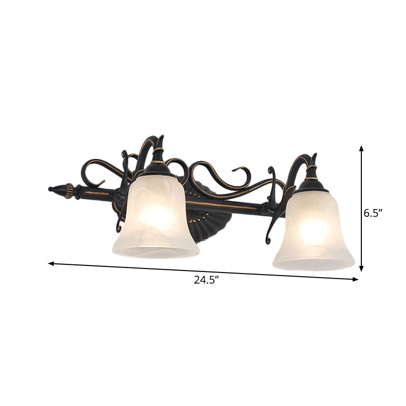 Frostedglas Bronze -Leuchten Bell 2/3 Lichter traditionelle Wandmontage Waschtisch Licht für Badezimmer