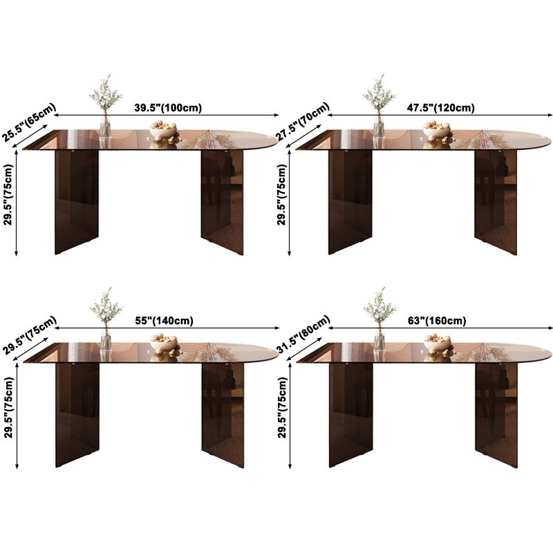 Contemporary Dining Table Tempered Glass Dining Table with Double Pedestal for Dining