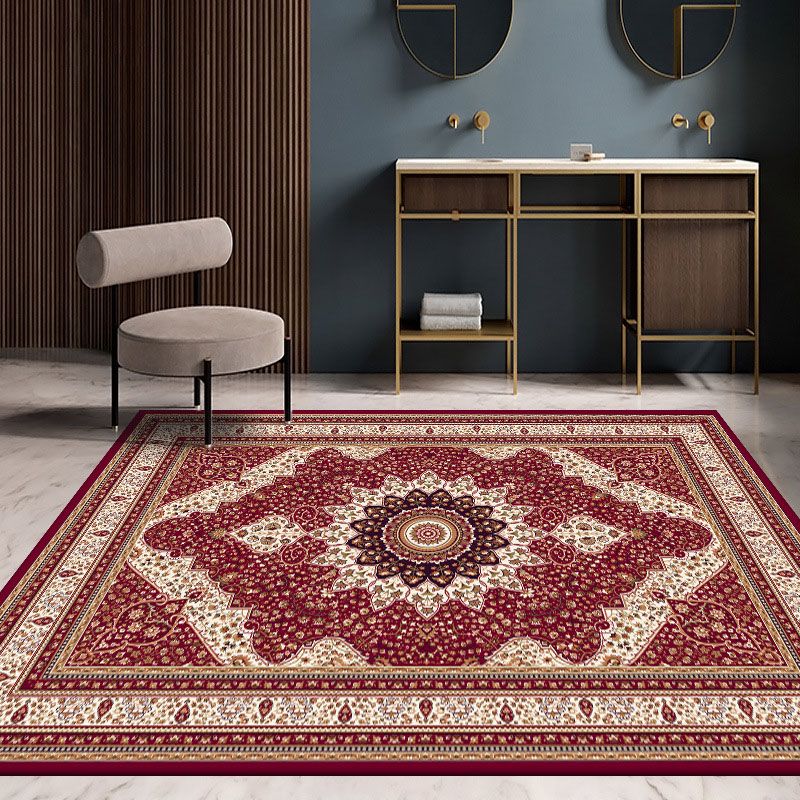 Classical Floral Printed Rug Polyester Indoor Carpet Non-Slip Backing Area Rug for Living Room