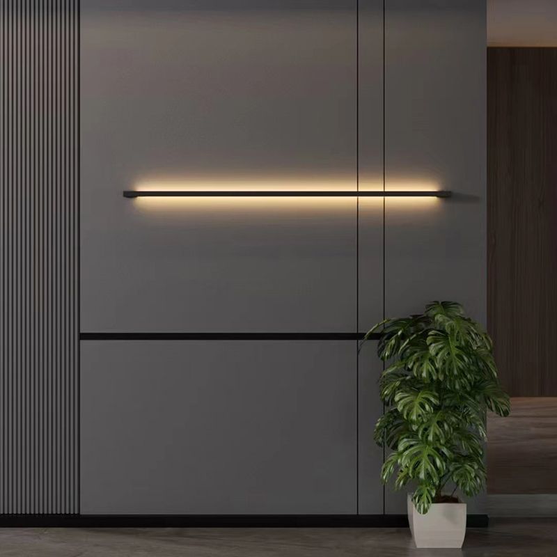 Modern Line Shape Wall Mounted Light 1 Light Metal Flush Mount Wall Sconce in Black Finish