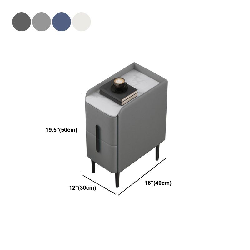 20 Inch Tall Nightstand Modern Stone Top Faux Leather 2-Drawer Legs Included Night Table