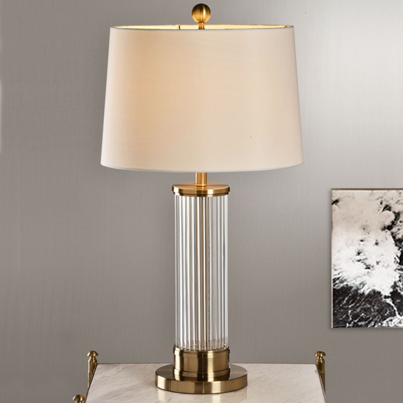 Modernist Cylindrical Task Lighting Beveled Crystal 1 Bulb Small Desk Lamp in Gold