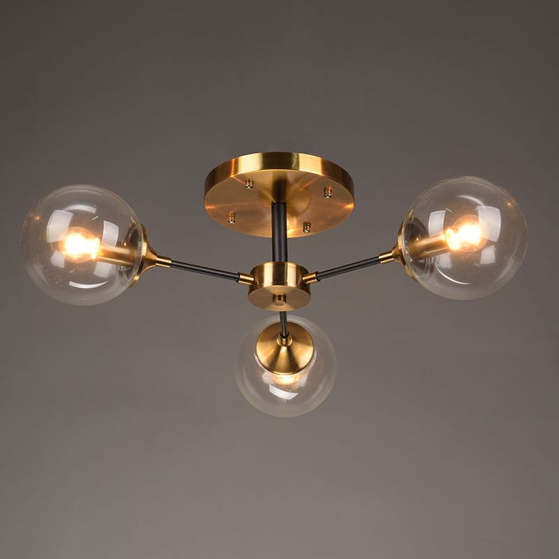 Burst Design Living Room Flushmount Ball Glass Postmodern Semi Flush Mount Light in Brass