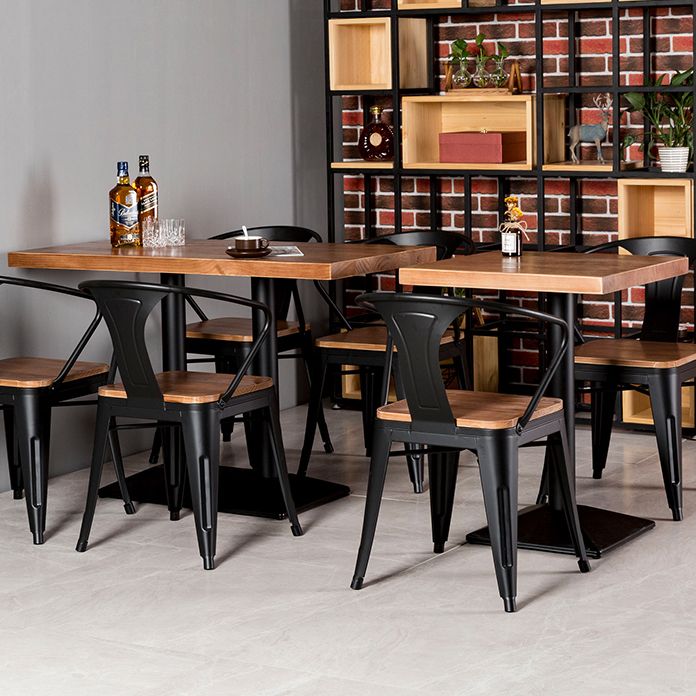 Solid Wood Industrial Style Dining Table Brown Table with Black Frame for Dinning Room