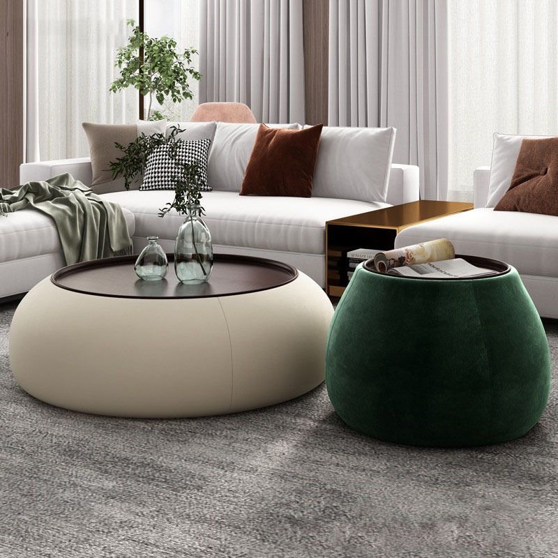 Modern Green/Orange/White Wood Round Pedestal Coffee Table with Storage