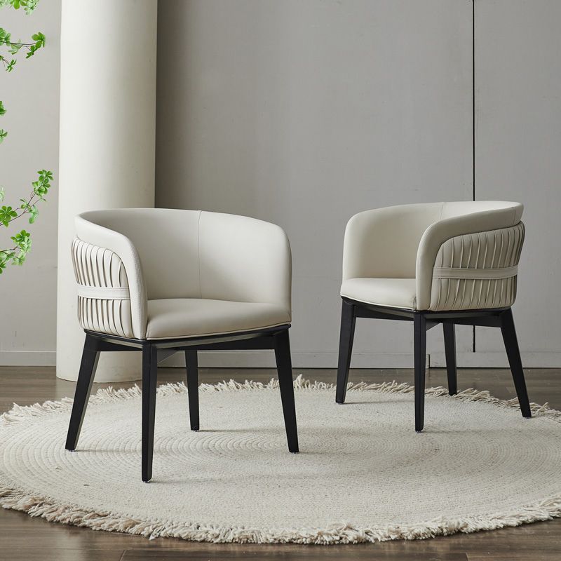 Modern Simple White Arm Chair Wooden Base Dining Arm Chair for Home Use