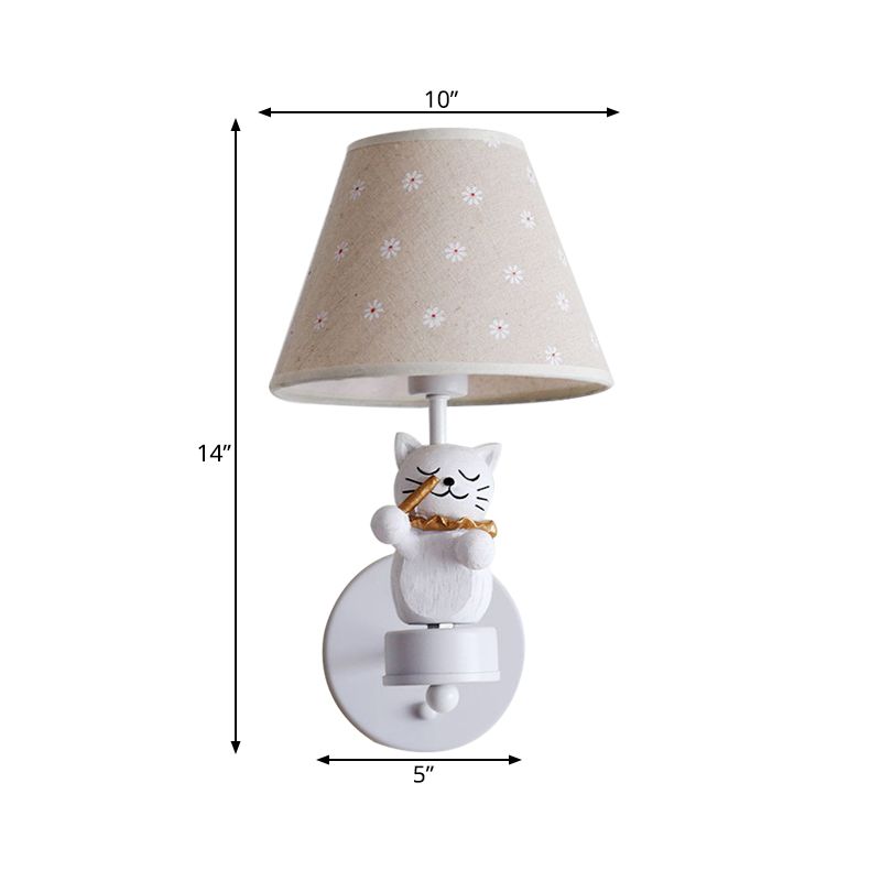 Lovely Pet Cat Wall Light One Light Resin Sconce Light with Floral Shade for Study Room
