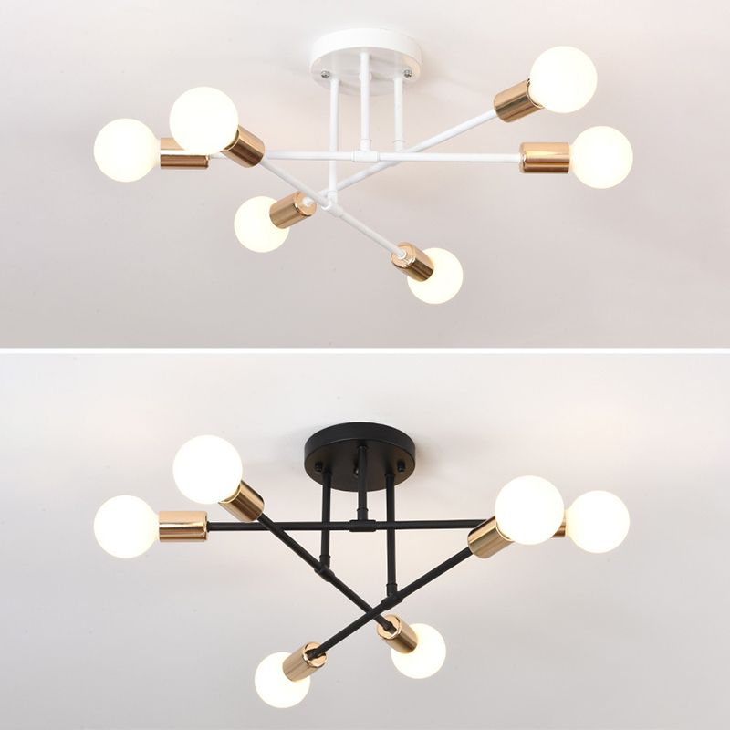 27.5" Wide Crossed Ironwork Ceiling Pendant Light Industrial Style 6-Lights Bare Bulb Semi Flush Mount Lamp for Dining Room