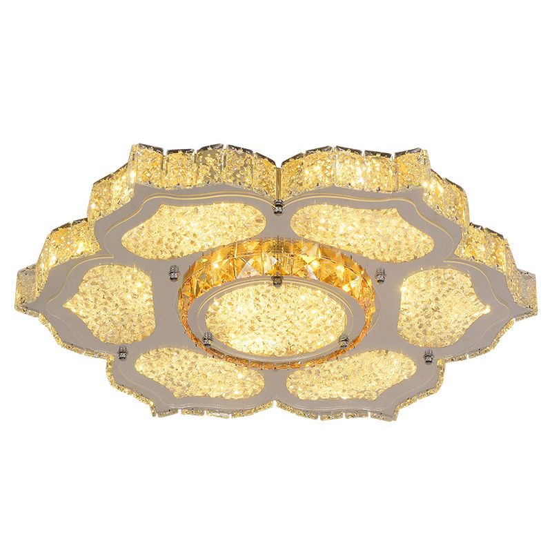 Contemporary Flower Flush Mount Lighting Fixture Crystal LED Parlor Flush Mount Lamp in Chrome