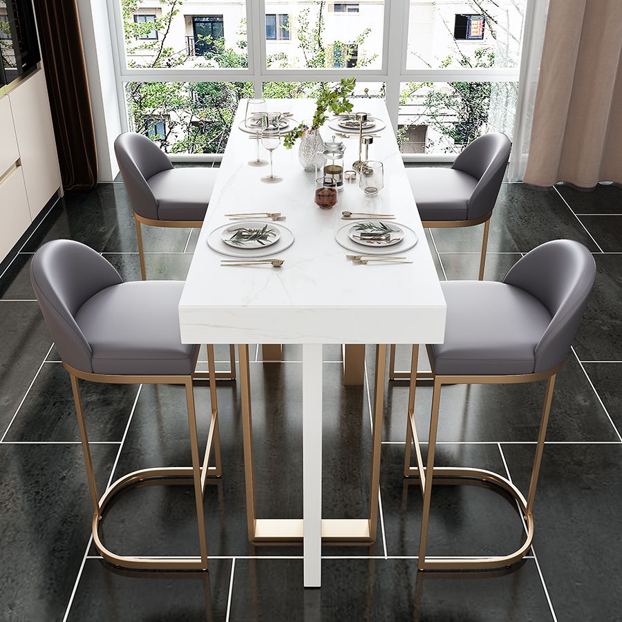 Contemporary Style Rectangle Pub Set 1/5 Pieces Faux Marble Pub Dining Set for Indoor